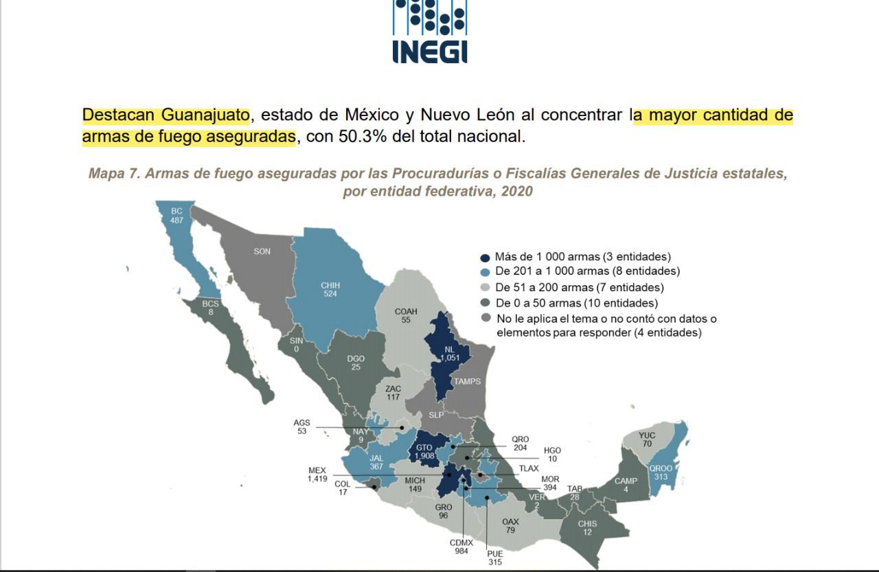 Guanajuato, entre las tres primeras entidades con mayor cantidad de armas de fuego aseguradas. 1
