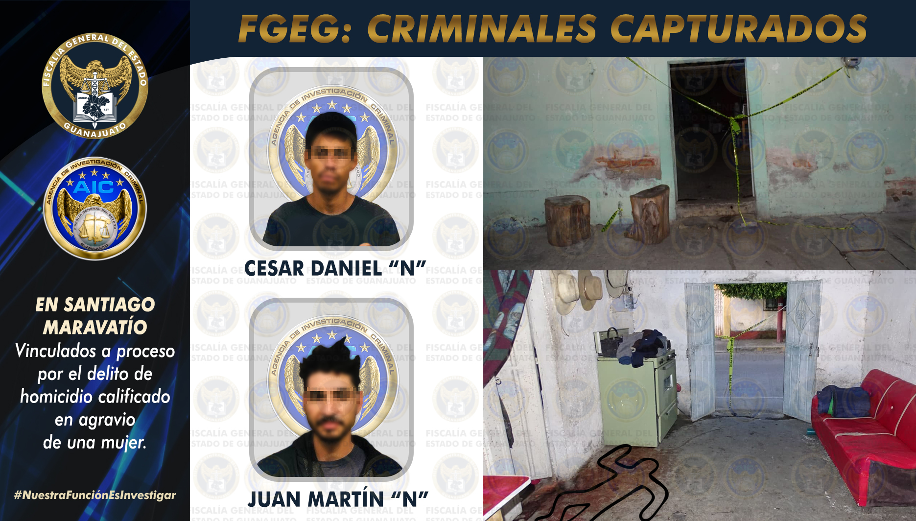 La FGEG esclareció el asesinato de una mujer en un domicilio del Barrio de Guadalupe, en Santiago Maravatío 1