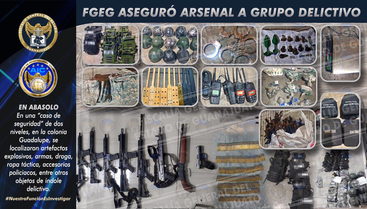 AIC aseguran un arsenal en “casa de seguridad” de grupo criminal, en la colonia Guadalupe en Abasolo. 1