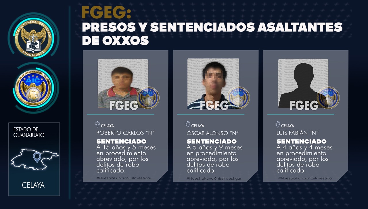Sentenciados asaltantes de tiendas Oxxo en Celaya. 1